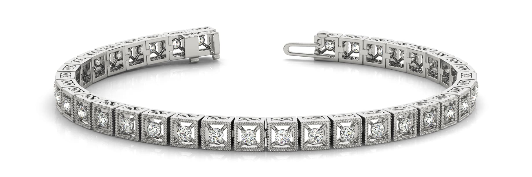 Sq Milgrain Bez/pr Bracelet (1.08 ct. tw.) — White Gold