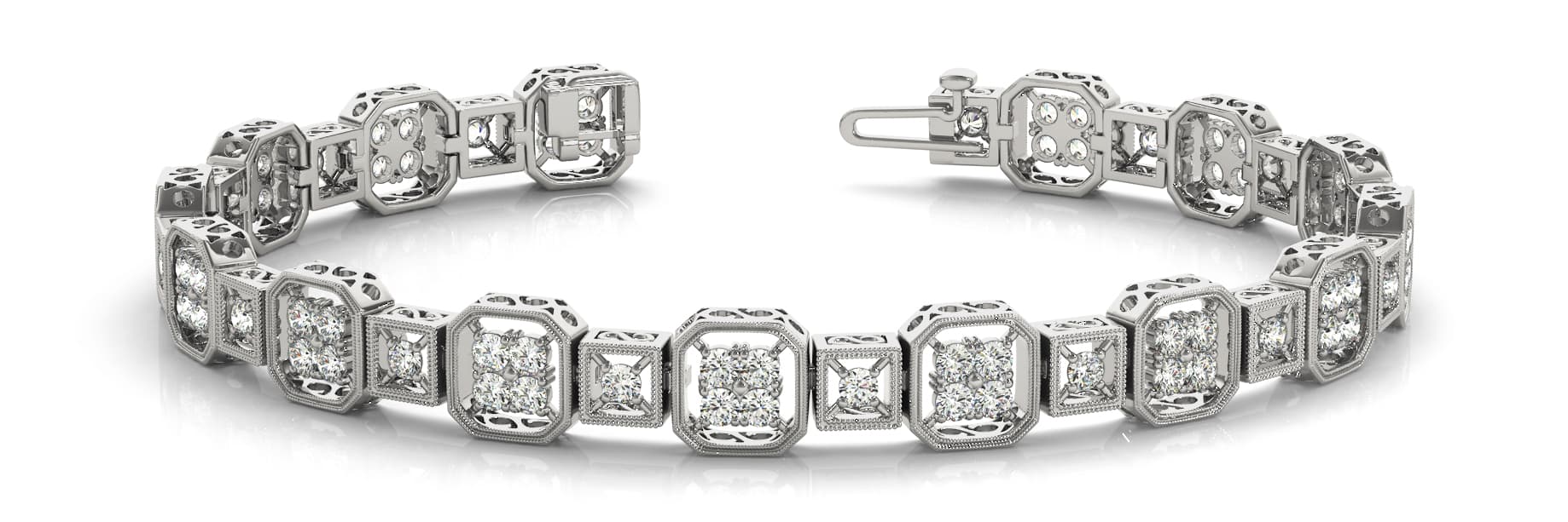 Milgrain Cushion Link Prong Set Bracelet (2.1 ct. tw.) — White Gold