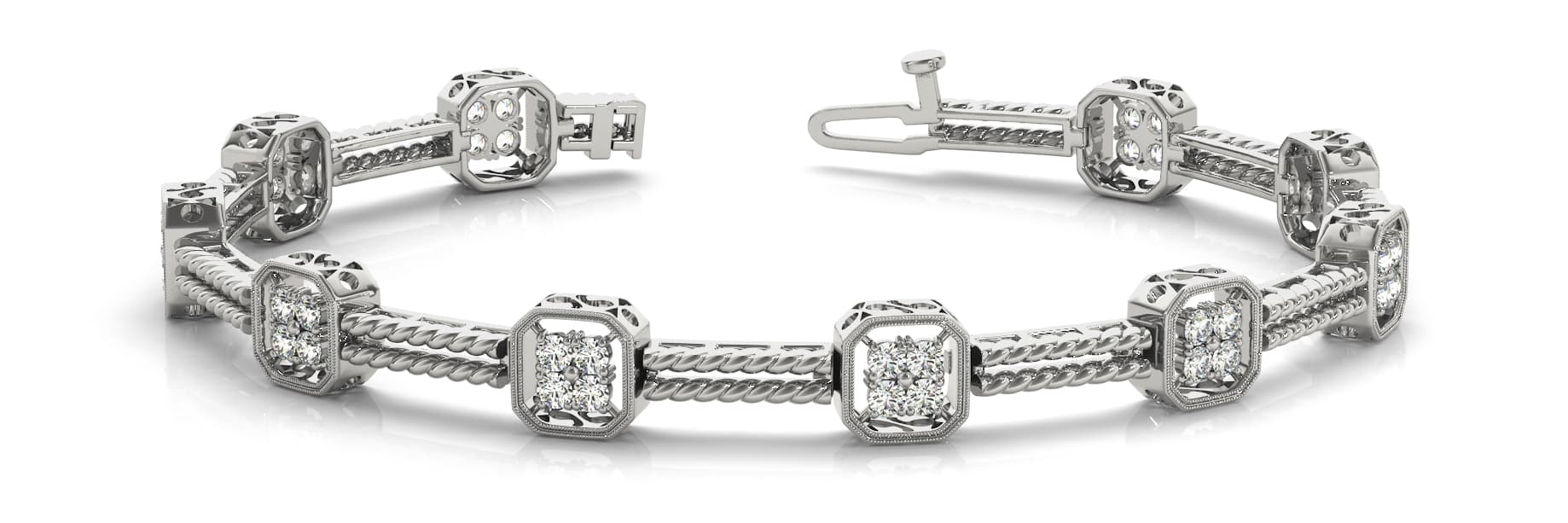 Double Bar Rope Link Bracelet (1.2 ct. tw.) — White Gold