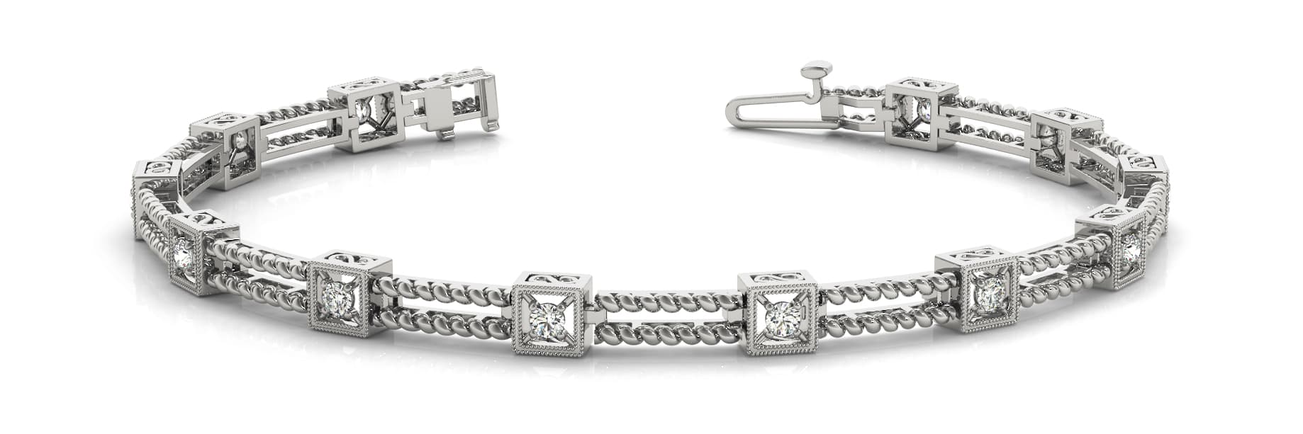 Sq/double Rope Bar Link Bracelet (3/8 ct. tw.) — White Gold