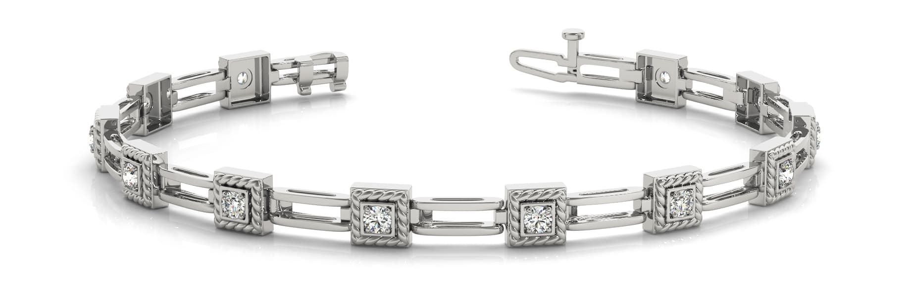 Square Braided Style Double Bar Link Bracelets (0.77 ct. tw.) — White Gold