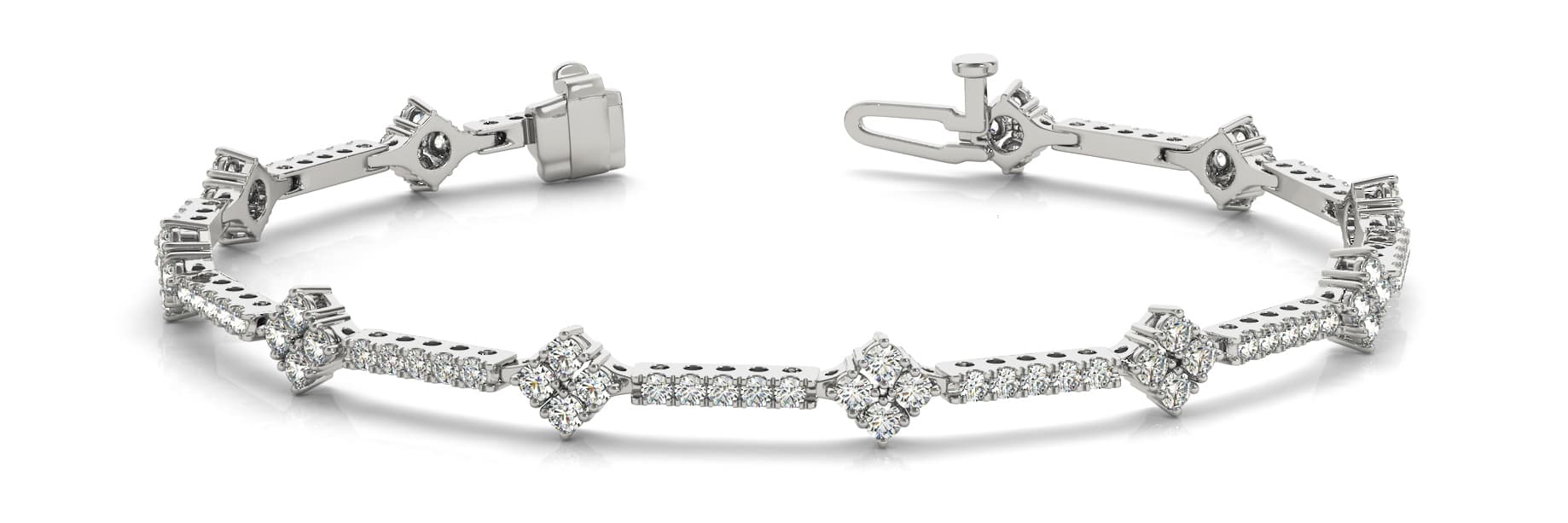 Stone Cluster And Bar Bracelet (1.29 ct. tw.) — White Gold
