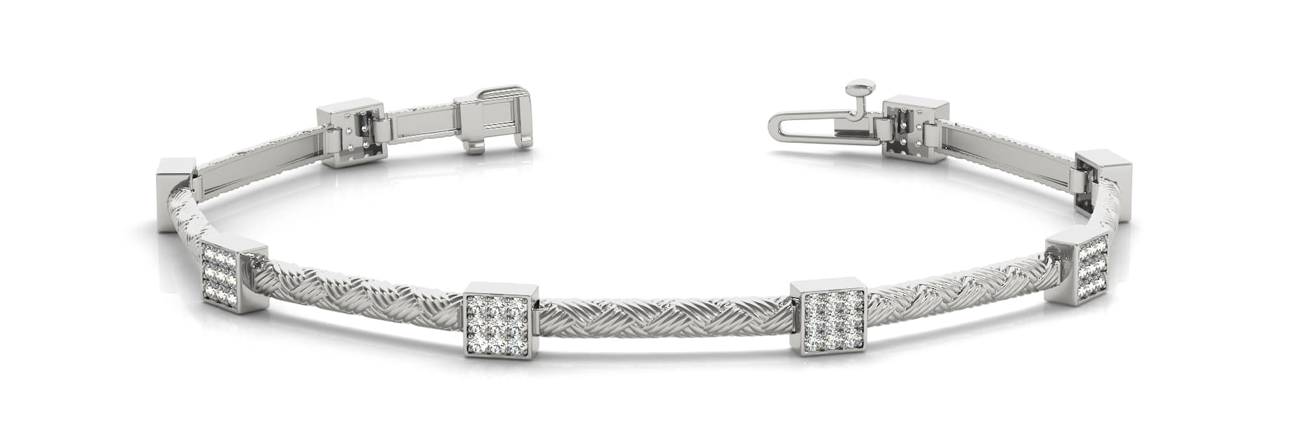Sq Cluster And Bar Link Bracelet (0.54 ct. tw.) — White Gold