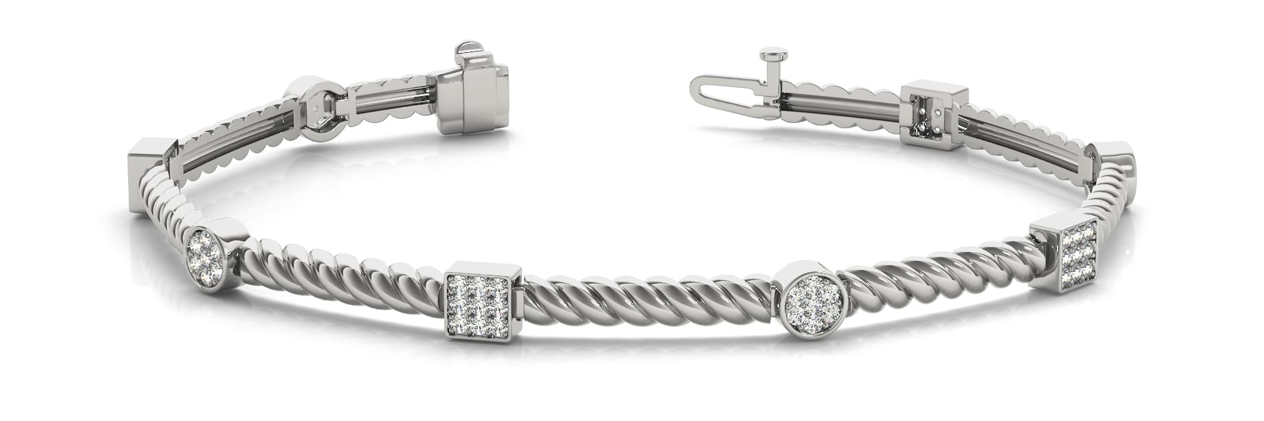 Sq/rd Cluster with Rope Link Bracele (0.48 ct. tw.) — White Gold