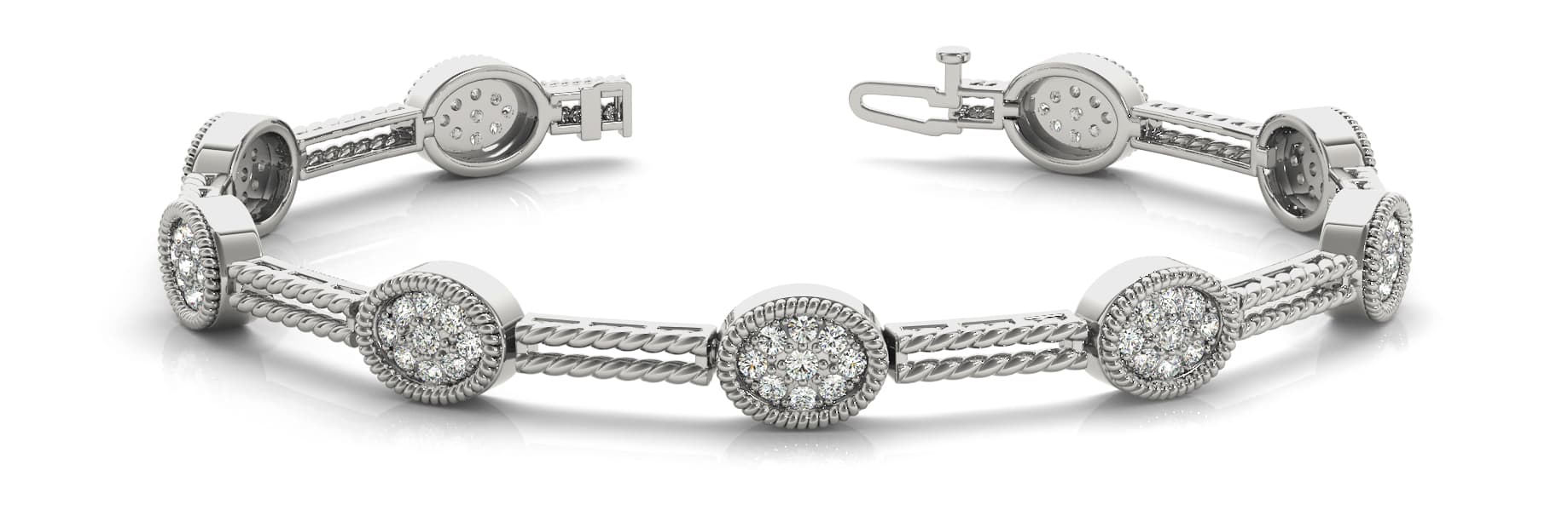 Ov Cluster/double Bar Rope Bracele (1 1/4 ct. tw.) — White Gold