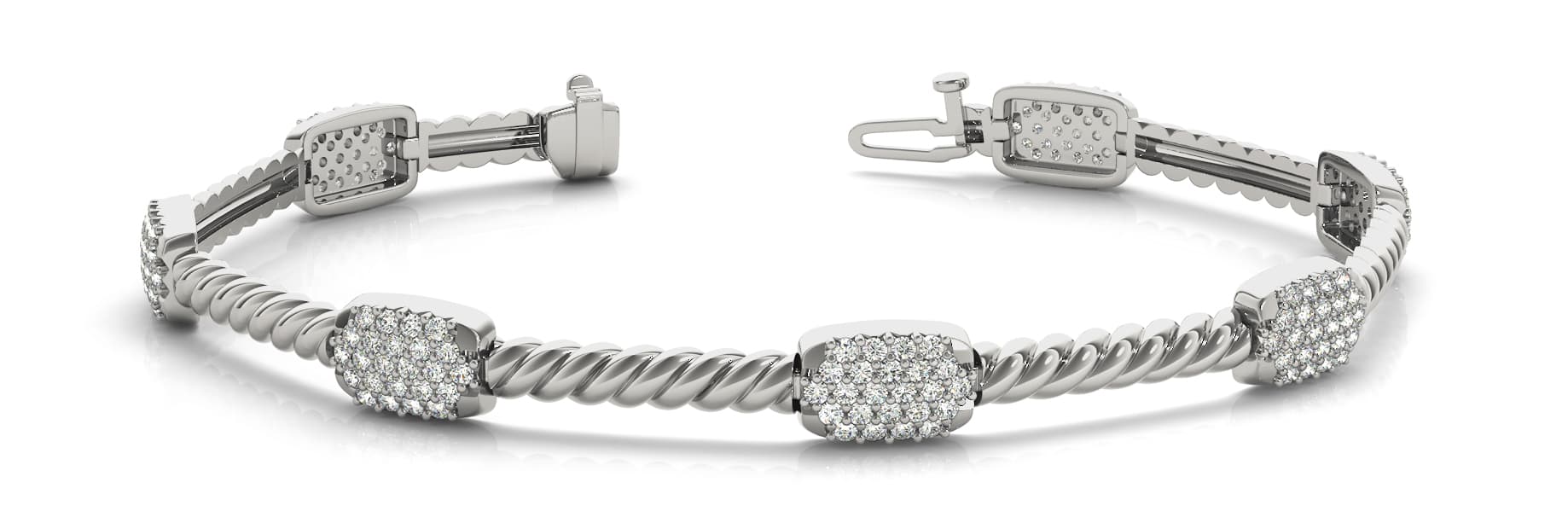 Cluster And Rope Link Bracelet (1 2/3 ct. tw.) — White Gold
