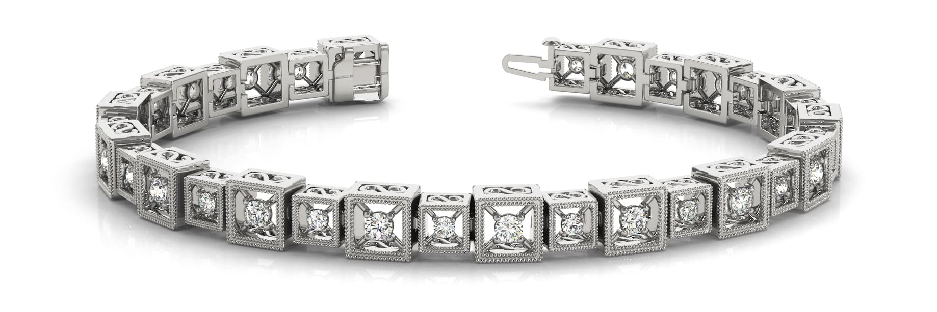 Sq Milgrain Bez/pr Bracelet (1.92 ct. tw.) — White Gold