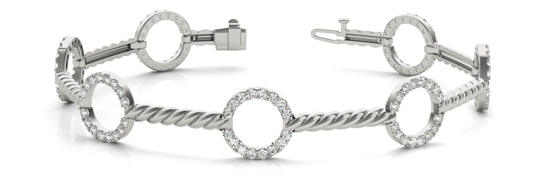 Rope Bar/diamond Circle Bracelet (1 1/8 ct. tw.) — White Gold