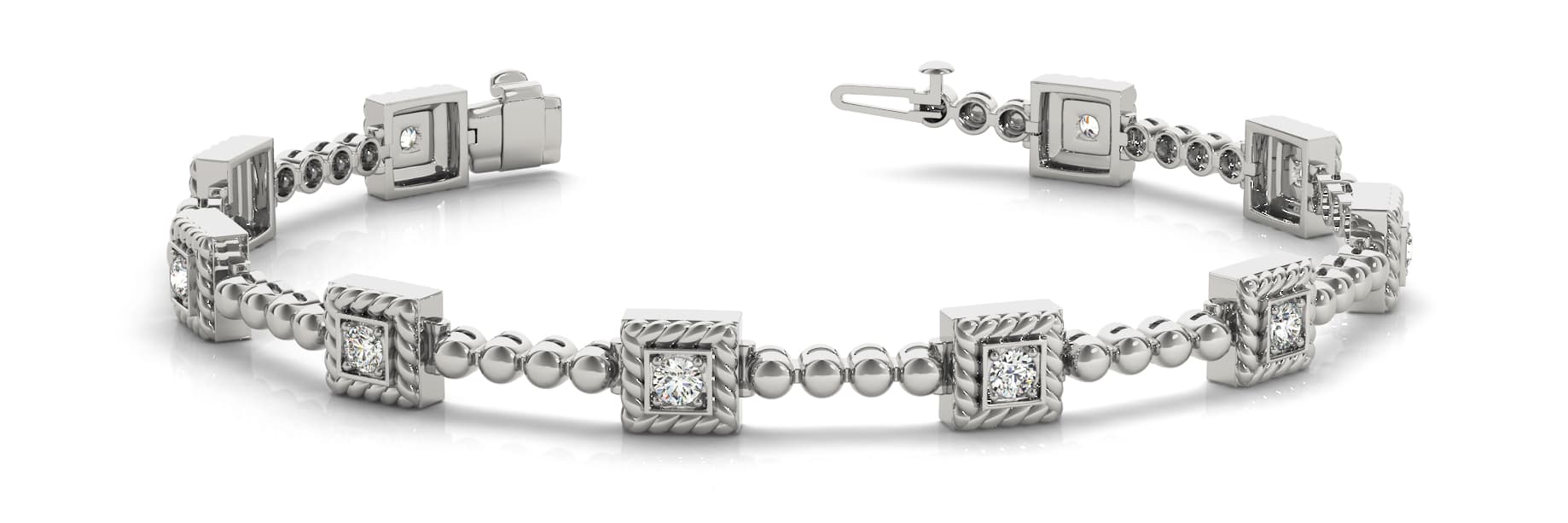 Single Stone And Bead Link Bracele (0.7 ct. tw.) — White Gold