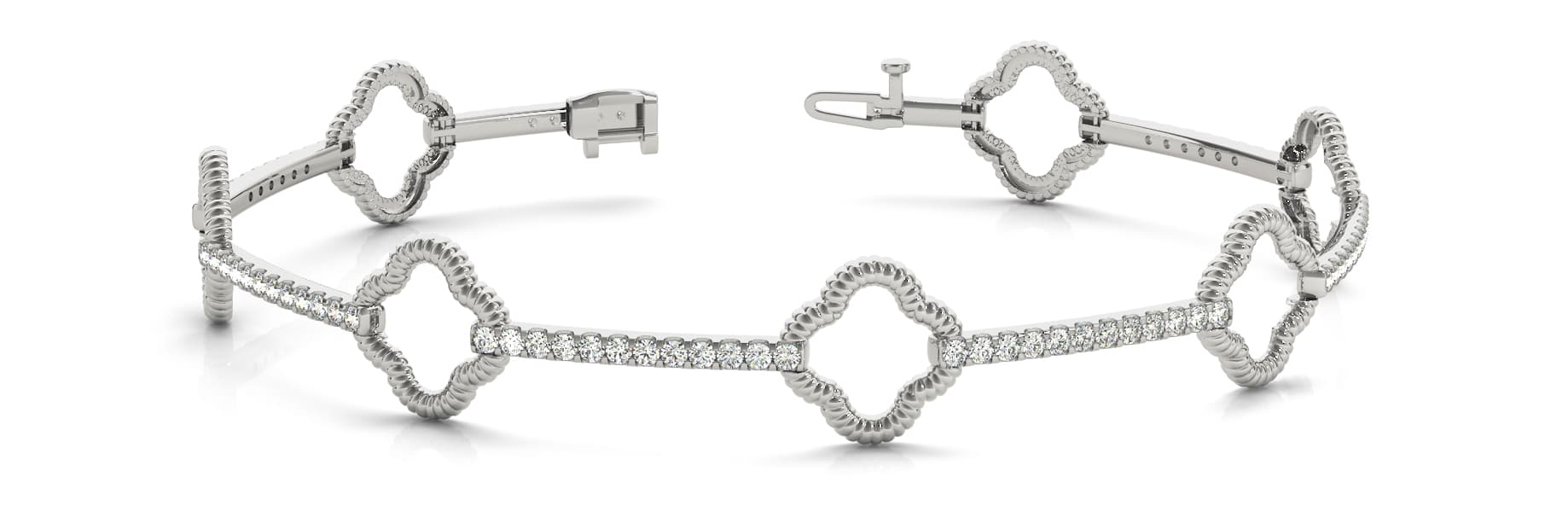 Clover And Diamond Bar Bracelet (0.92 ct. tw.) — White Gold
