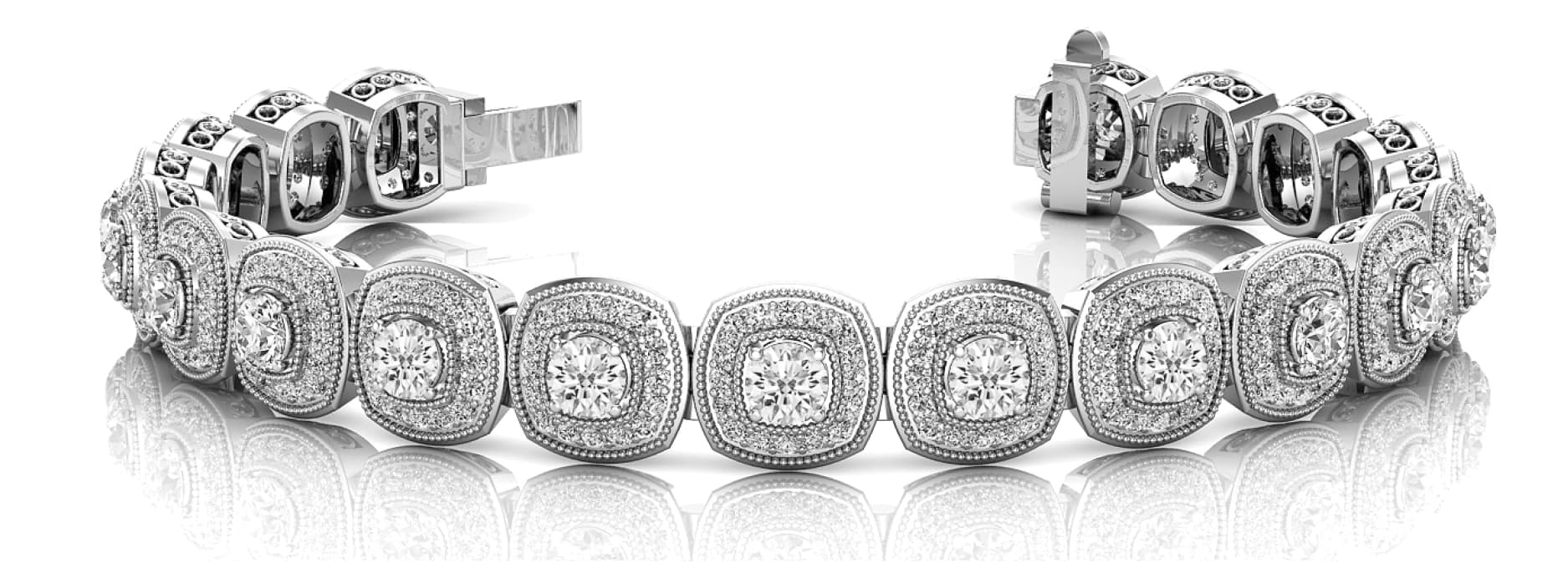 Cu Milgrain Halo Link Bracelet (3 1/4 ct. tw.) — White Gold