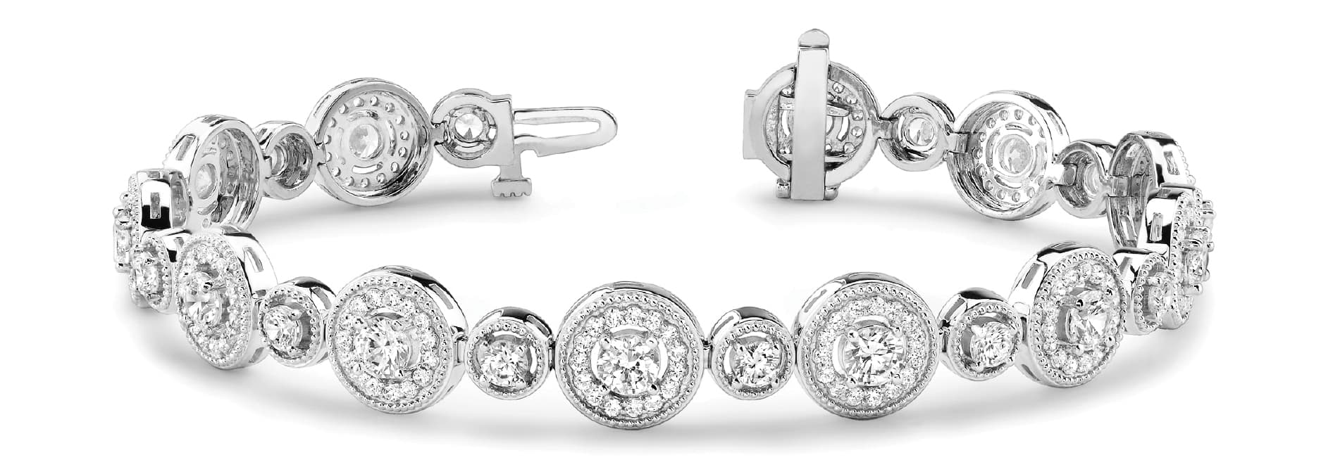 Round Milgrain Halo Link Bracelet (4 1/4 ct. tw.) — White Gold