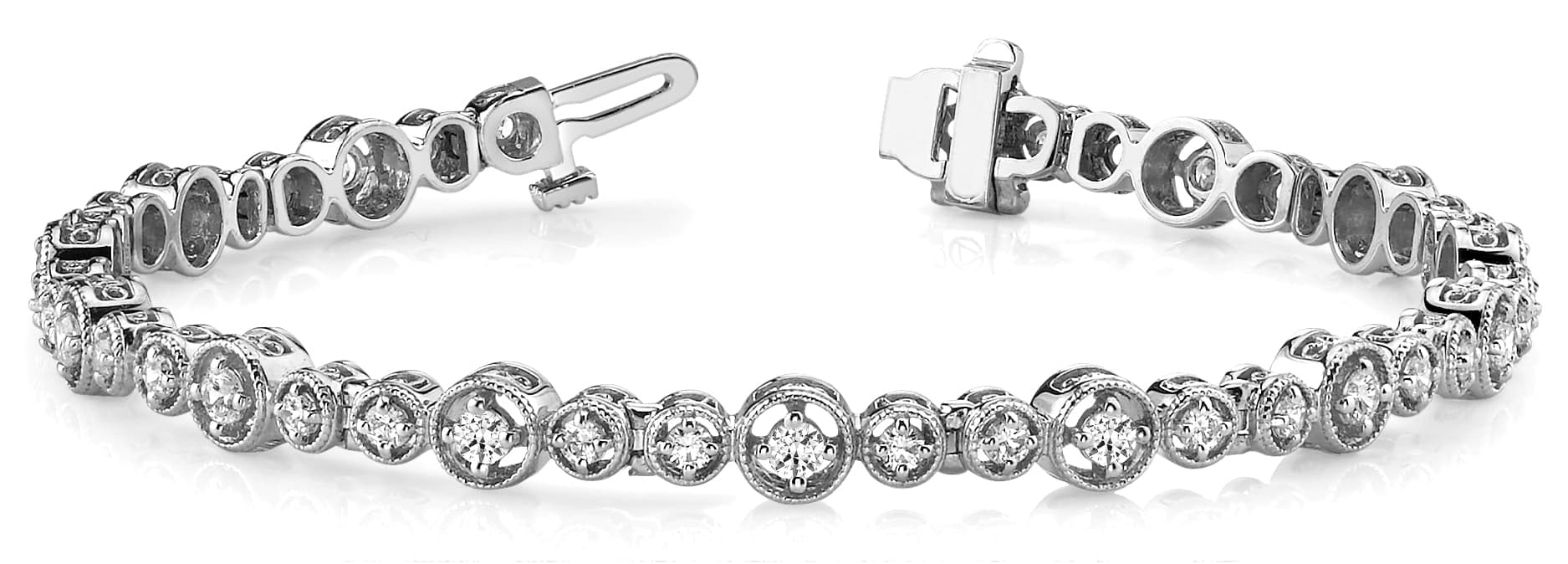 Milgrain Round Link Prong Set Bracelet (1 3/4 ct. tw.) — White Gold
