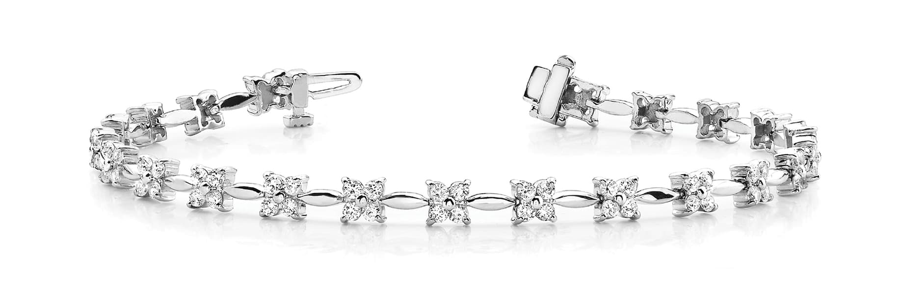 Diamond Flower/solid Mq Link Bracelet (3 ct. tw.) — White Gold