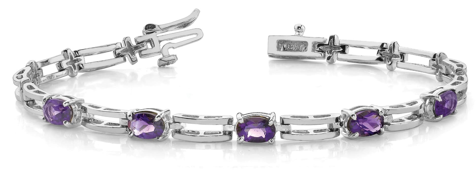 Oval/double Bar Link Bracelet — 5X3 MM-3 stones — White Gold