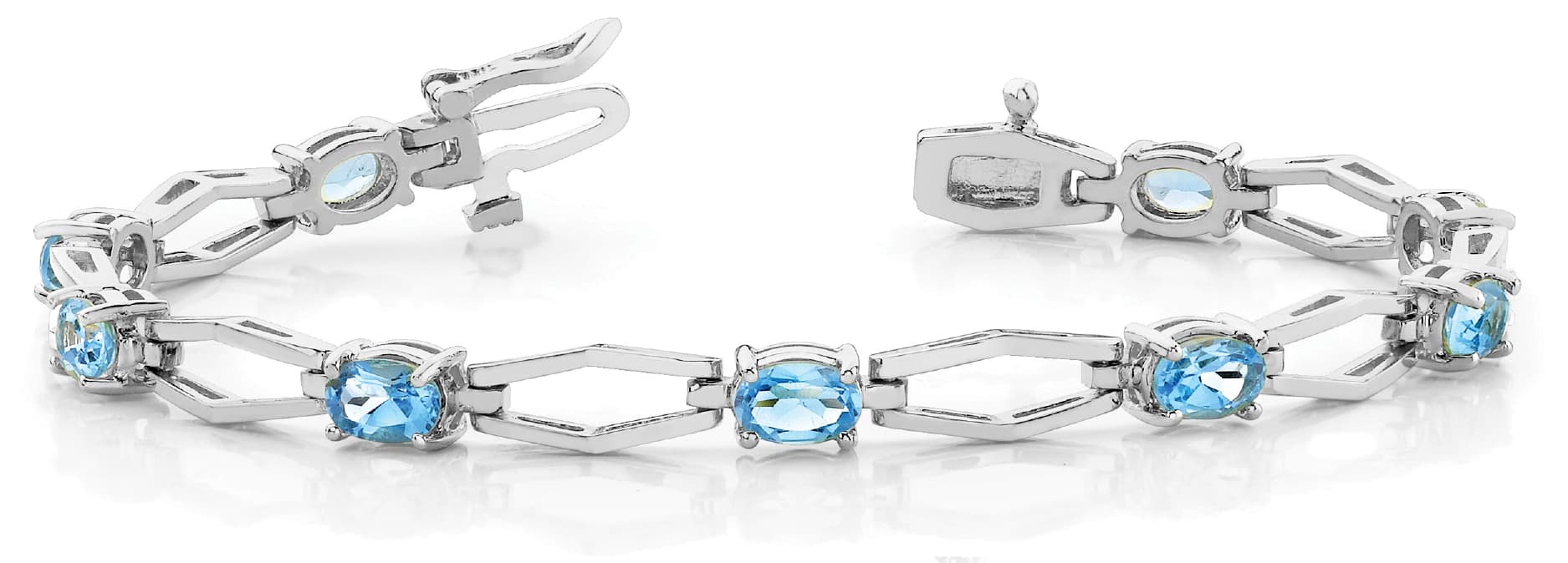 Oval/open Hexagon Link Bracelet — 6X4 MM-9 stones — White Gold