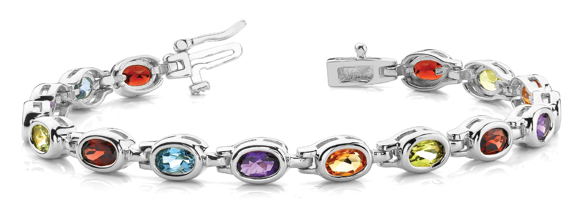 Bezel Oval Link Bracelet — White Gold