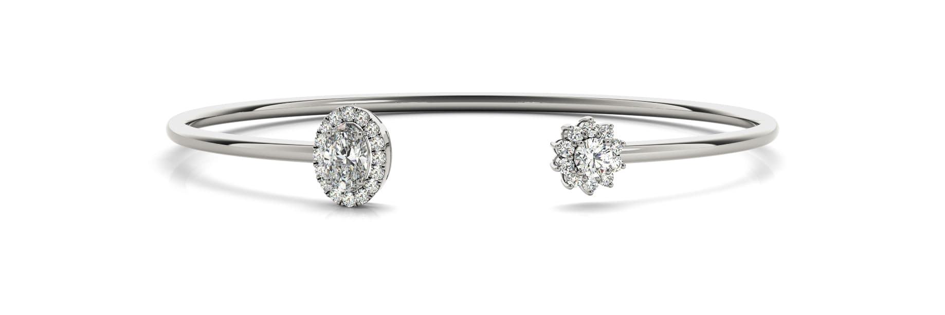 Ov/rd Halo End Cap Flexible Cuff (0.48 ct. tw.) — White Gold
