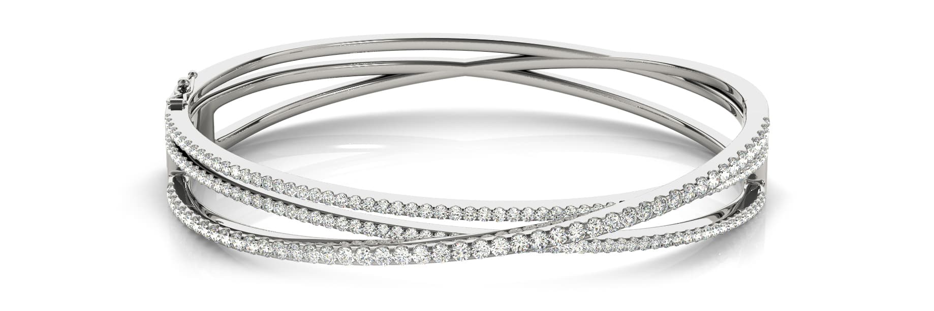 Multirow Cross Over Hinged Bangle (2.27 ct. tw.) — White Gold