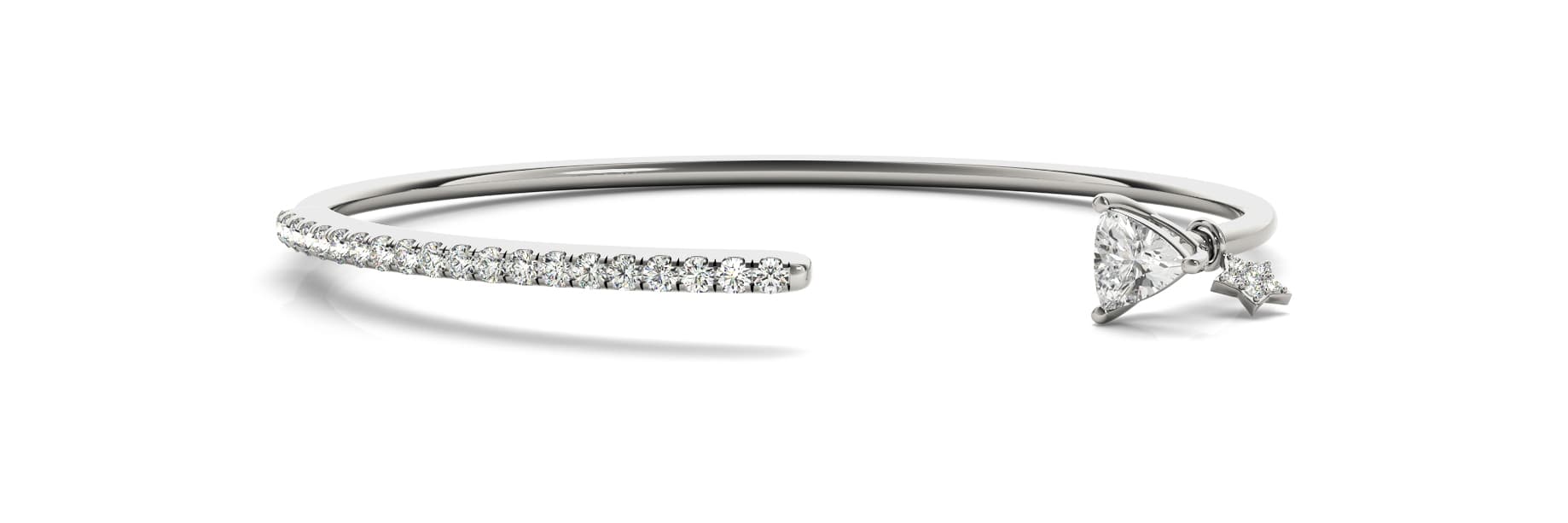 Tr Stone/star Charm End Cap Cuff — White Gold
