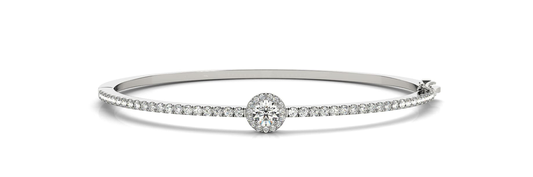Round Halo Straight Line Hinged Bangle (1.15 ct. tw.) — White Gold