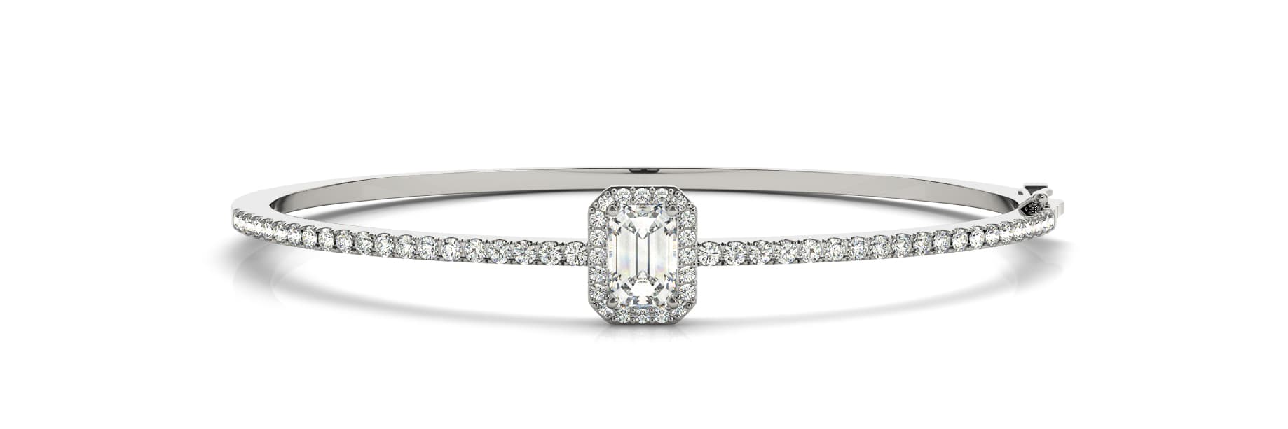 Single Row Halo Emerald Cut Bangle (1.1 ct. tw.) — White Gold