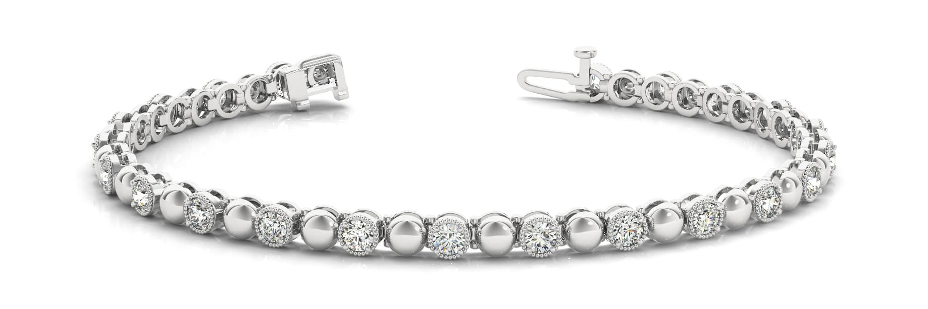 Milgrain Bez/solid Round Link Bracele (2/3 ct. tw.) — White Gold