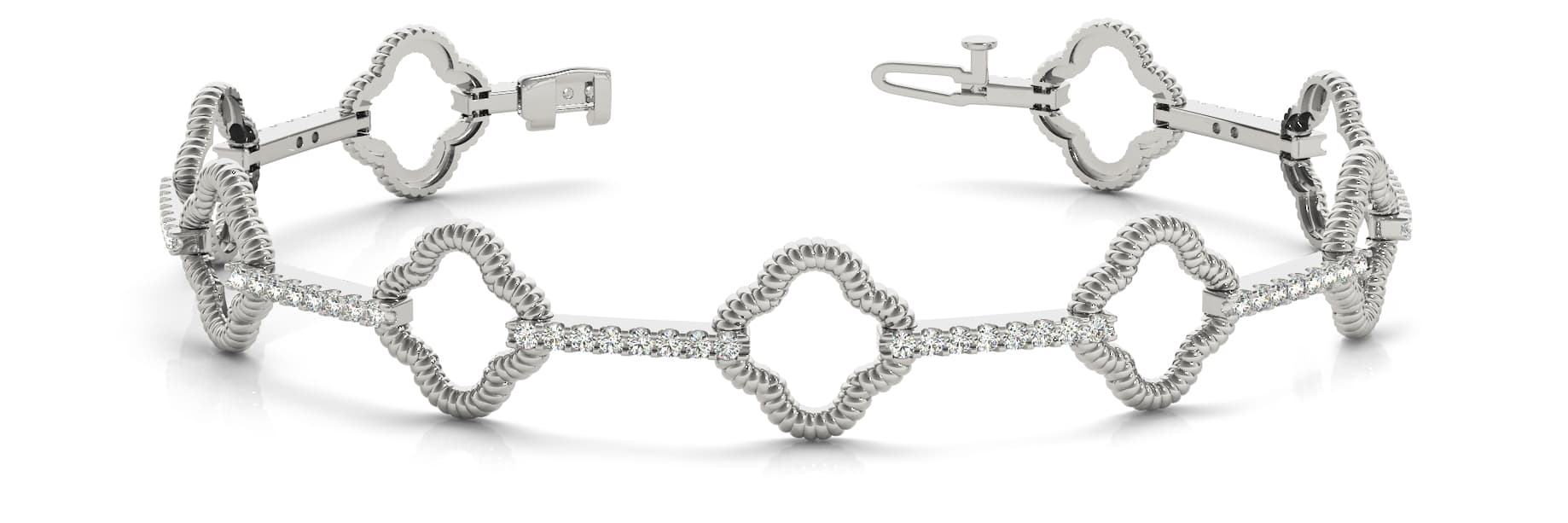 Clover And Diamond Bar Bracelet (0.93 ct. tw.) — White Gold