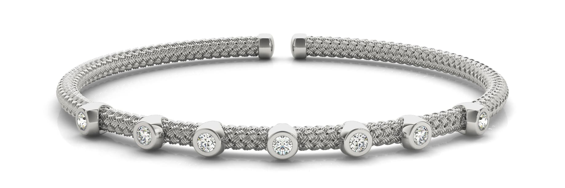 Bezel Set Flexible Stackable Cuff (0.03 ct. tw.) — White Gold