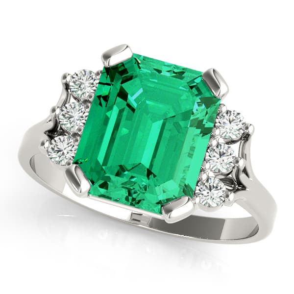 Solitaire Plus Emerald Color Ring — 10X8 MM (0.18 ct. tw.) — View 1