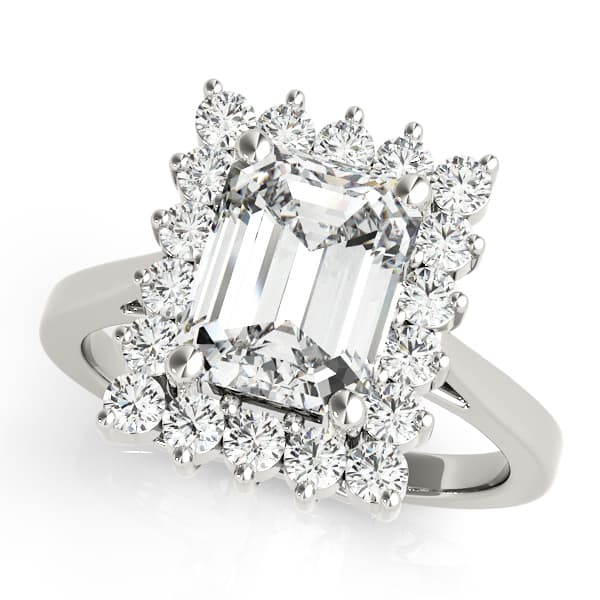Solitaire Halo Emerald-Cut Engagement Rings in 10k White Gold