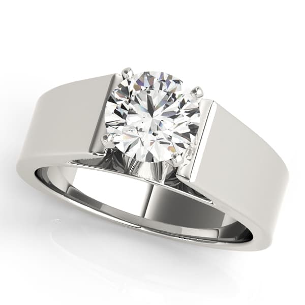 Wide Cathedral Solitaire Engagement Ring — style 80128 in 10k White Gold