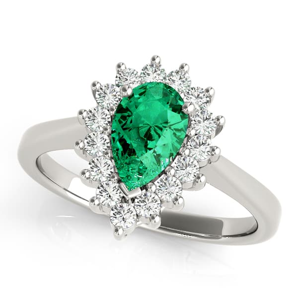 Floral Shape Halo Engagement Ring in 10k White Gold