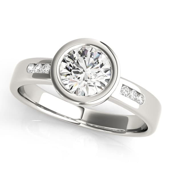 Single Row Channel Set Bezel Engagement Ring in 10k White Gold