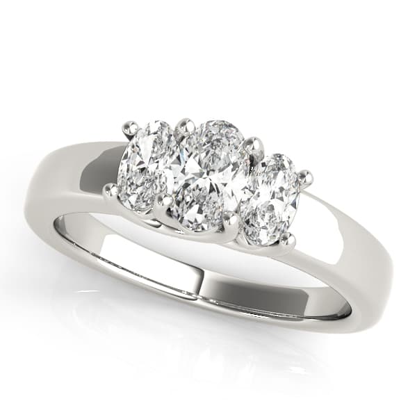 Engagement Rings 3 Stone Oval in 10k White Gold