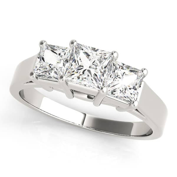 Engagement Rings 3 Stone Princess in 10k White Gold