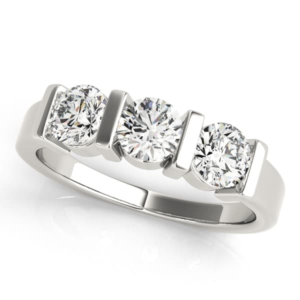 3-Stone Bar Set Round Engagement Ring in 10k White Gold