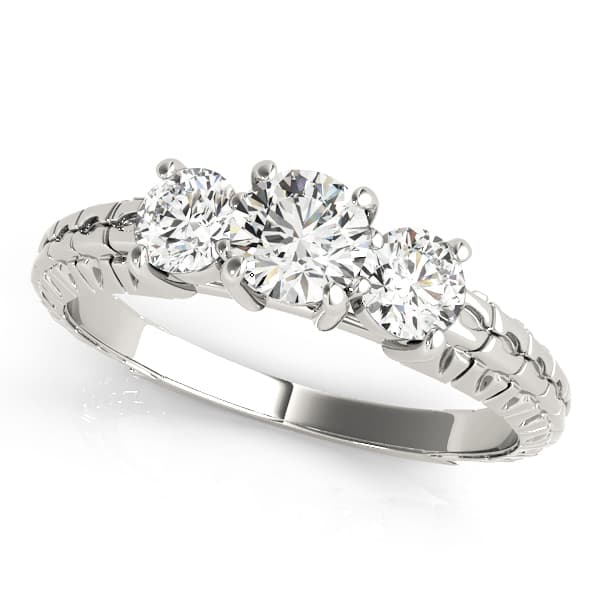 3-Stone Filigree Round Engagement Ring in 10k White Gold