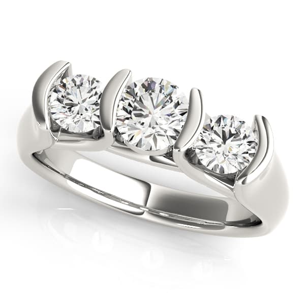 3-Stone Half Bezel Set Engagement Ring in 10k White Gold