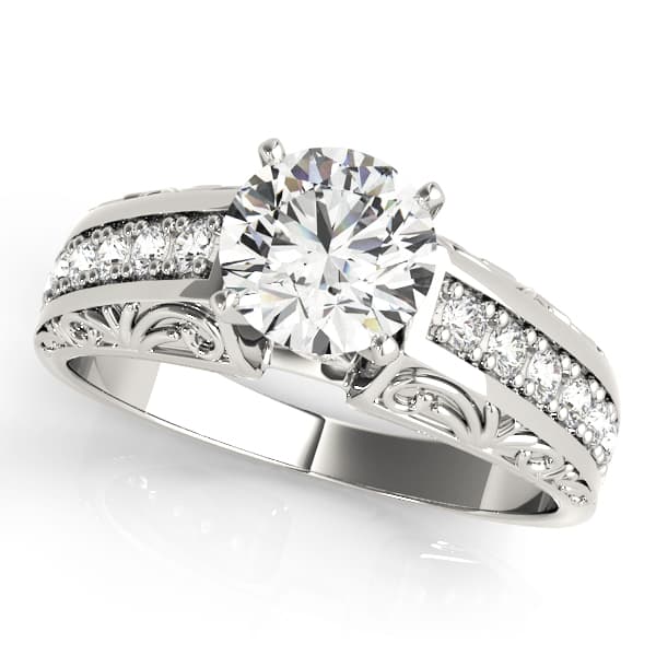 Antique Prong Set Filigree Engagement Ring — style 82417 in 10k White Gold