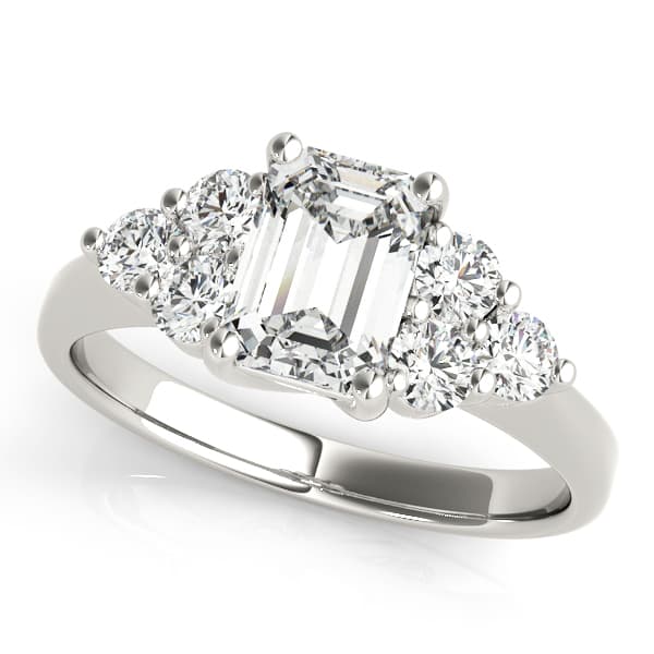 Solitaire Plus Trellis Emerald Cut Engagement Ring in 10k White Gold