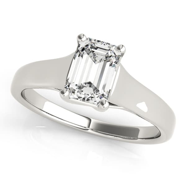 Solitaire Trellis Emerald Cut Engagement Ring in 10k White Gold