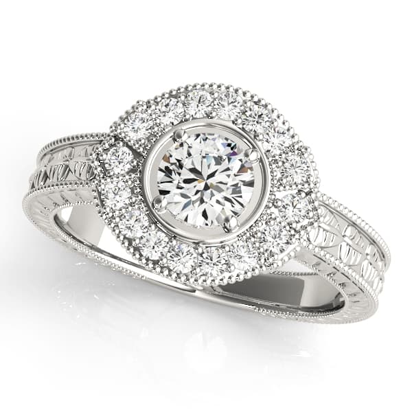 Nature Inspired Filigree Milgrain Engagement Rings in 10k White Gold