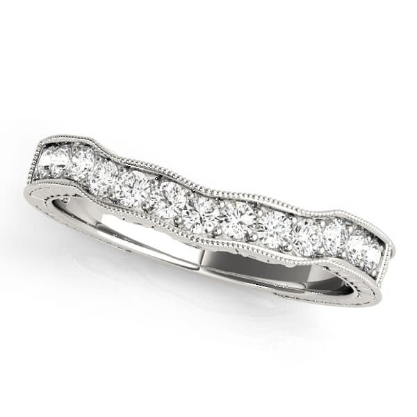 Prong In Channel Filigree Milgrain Curved Wedding Band — D (3/8 ct. tw.) — View 1