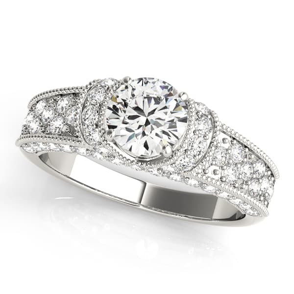 Antique Milgrain Halo Engagement Rings in 10k White Gold