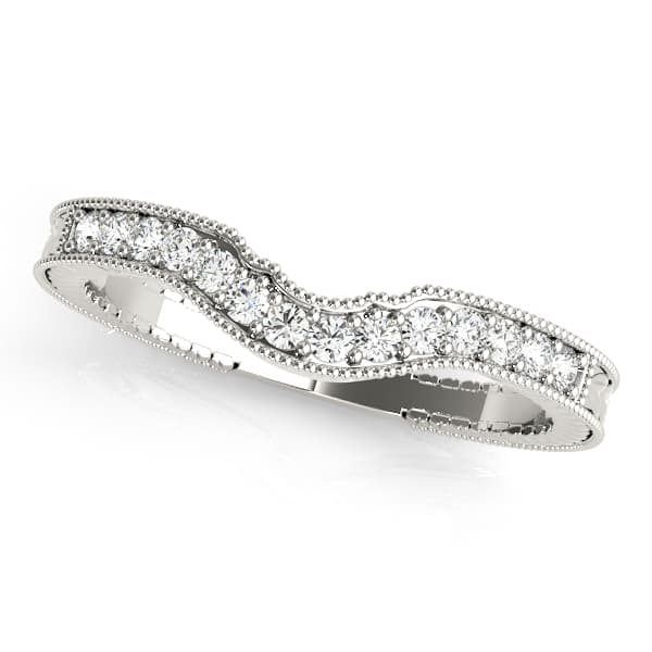 Prong In Channel Milgrain Curved Wedding Band — 1/5 CT (0.21 ct. tw.) — White Gold