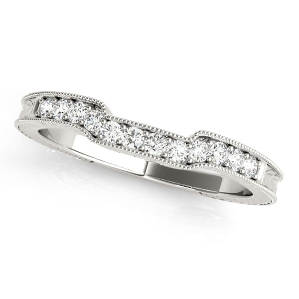 Antique Style Filigree Mailgrain Curved Wedding Rings — 1/5 CT (0.18 ct. tw.) — White Gold