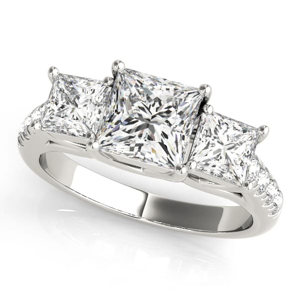 3-Stone Single Row Trellis Princess Engagement Ring in 10k White Gold