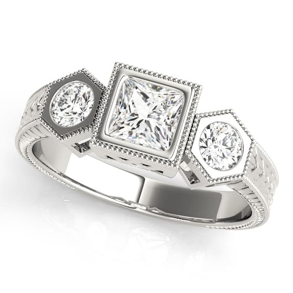 Engagement Rings 3 Stone Princess in 10k White Gold