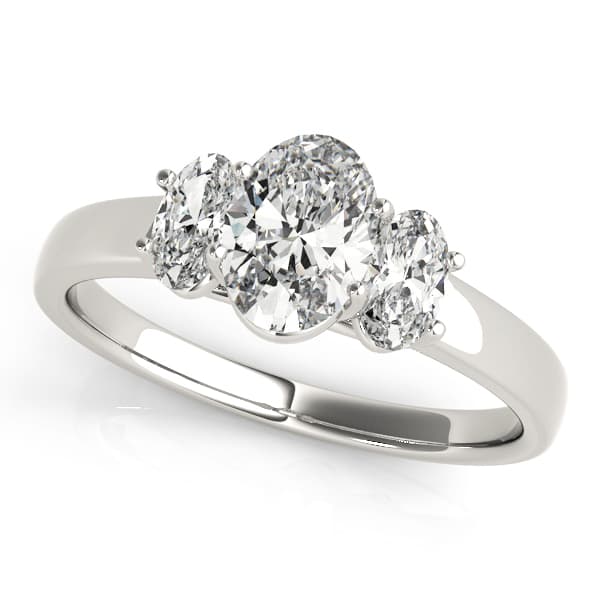 3-Stone Trellis Oval Engagement Ring in 10k White Gold